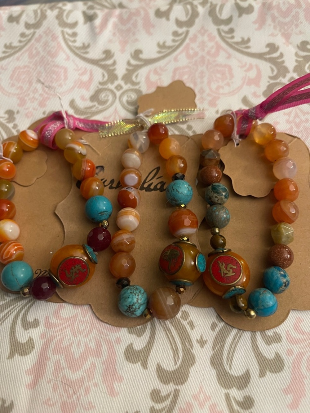 Turquoise & Carnelian Beaded Stretch Bracelet - Women Jewelry